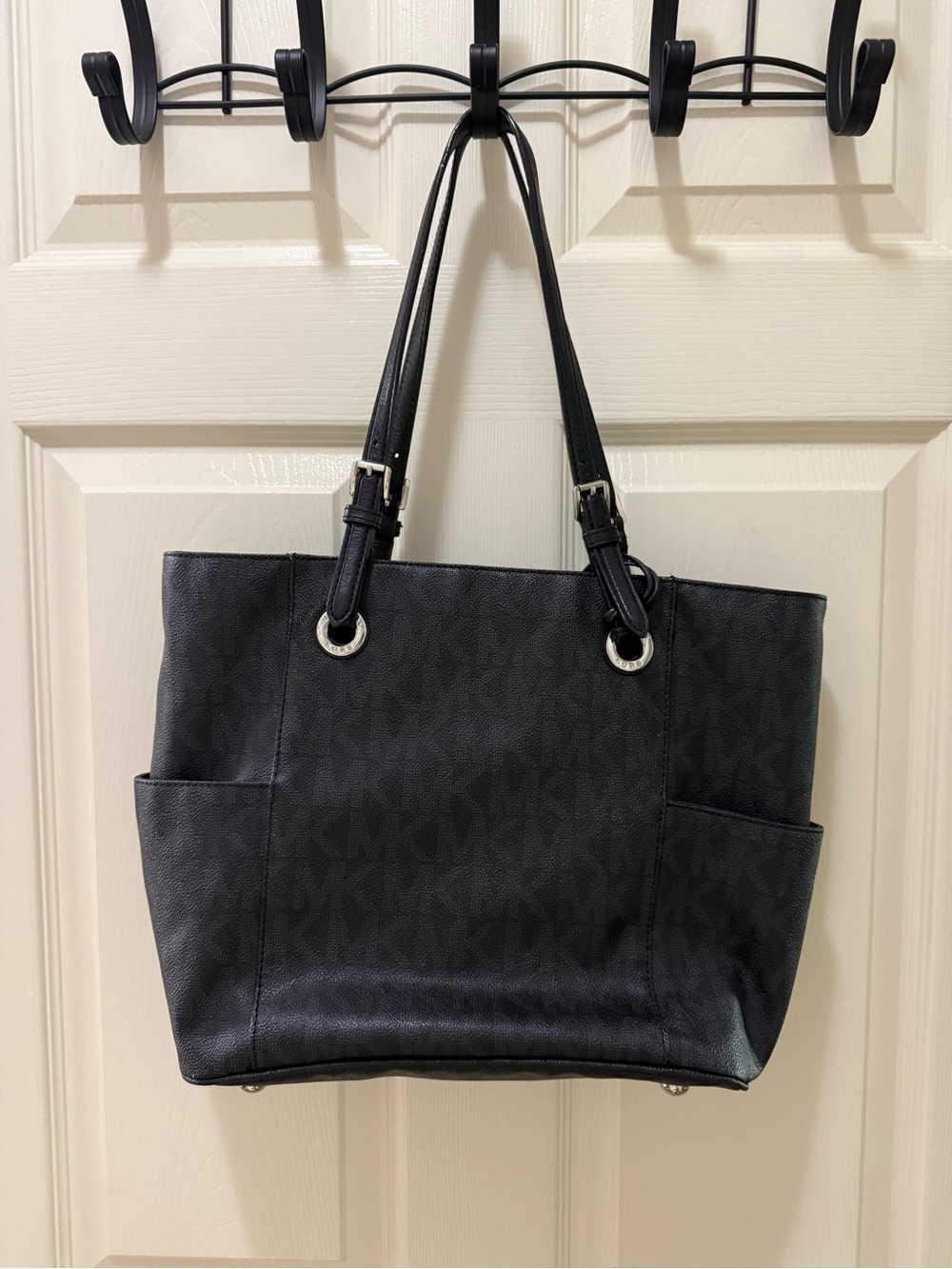 Michael Kors Black MK Logo Tote with Silver Charm - Picture 4 of 10